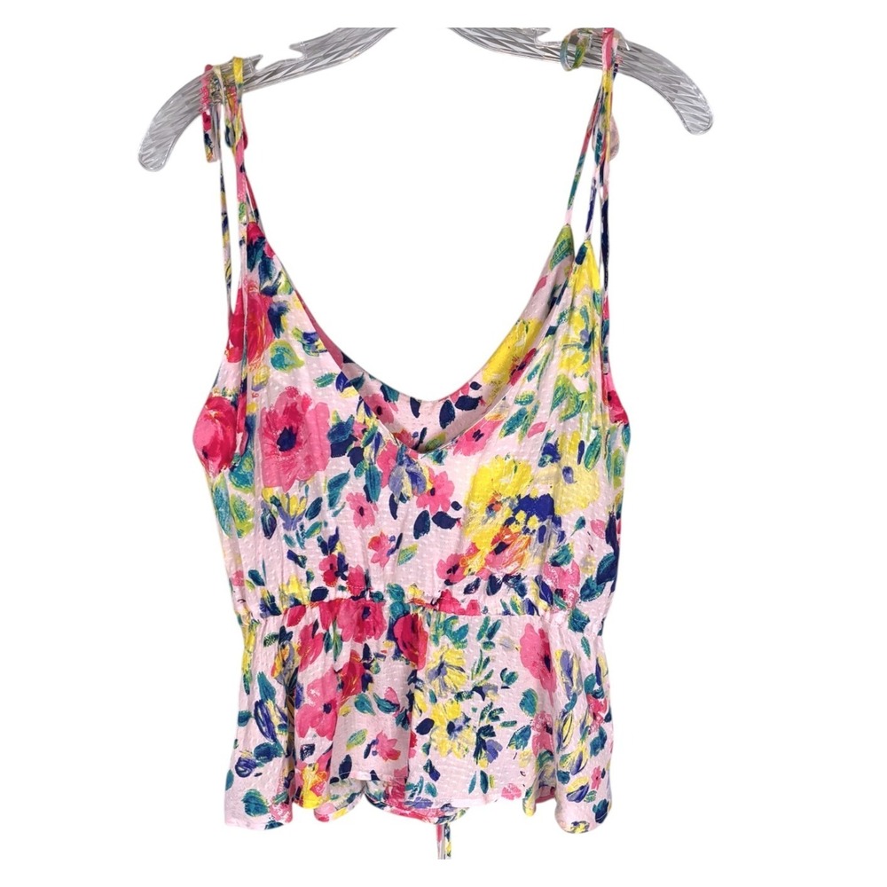 Forever 21 Floral Tank Top Sz L Tie Waist  Pink Yellow Blue Boho Festival Soft‎ - Picture 4 of 7